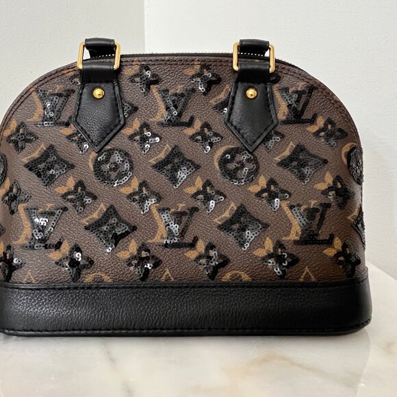 Louis Vuitton  Brown Coated Canvas and Black Sequin Monogram Eclipse Alma BB Gld - Picture 1 of 10